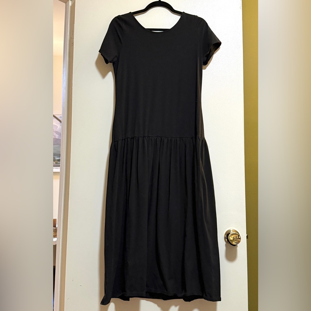 Monki black drop waist stretch cotton midi maxi dress Large